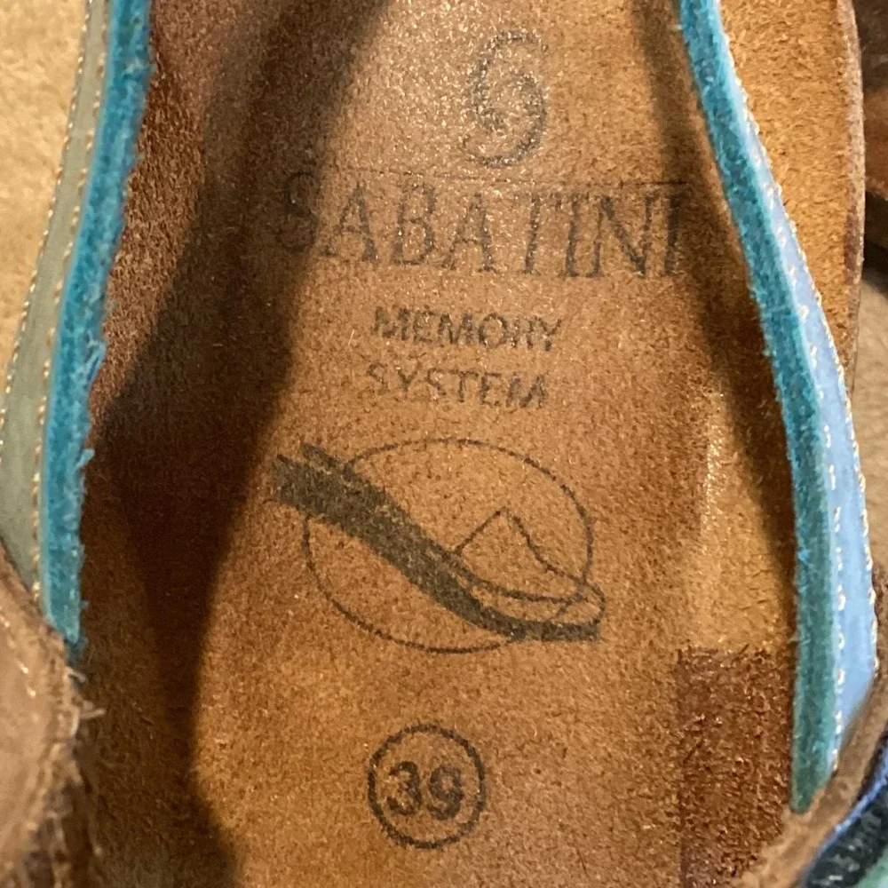 SABATINI Calzature Beige/Light Teal Leather Wedge Sandal, Women EU 39/US 8/UK 6
